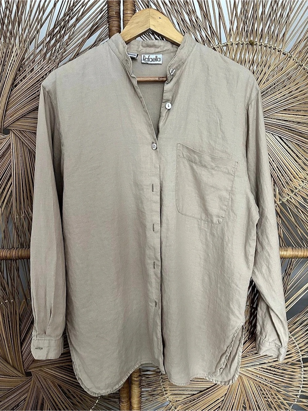 Rafaella Long Sleeve Button Down Beige Size Medium